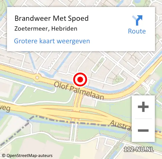 Locatie op kaart van de 112 melding: Brandweer Met Spoed Naar Zoetermeer, Hebriden op 2 januari 2024 22:25