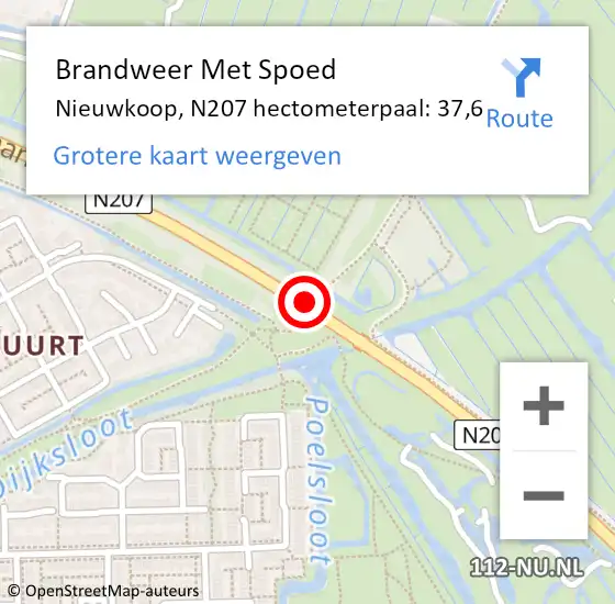 Locatie op kaart van de 112 melding: Brandweer Met Spoed Naar Nieuwkoop, N207 hectometerpaal: 37,6 op 2 januari 2024 22:27