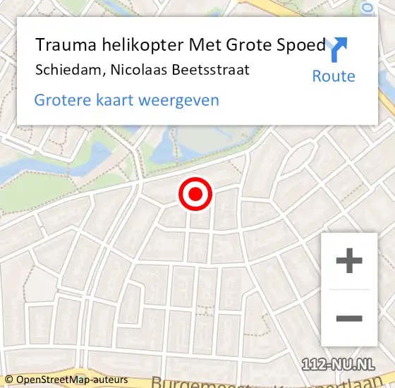 Locatie op kaart van de 112 melding: Trauma helikopter Met Grote Spoed Naar Schiedam, Nicolaas Beetsstraat op 2 januari 2024 22:43