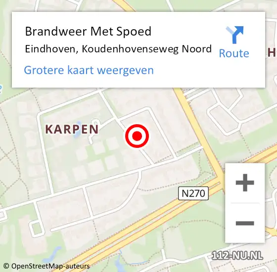 Locatie op kaart van de 112 melding: Brandweer Met Spoed Naar Eindhoven, Koudenhovenseweg Noord op 2 januari 2024 22:47