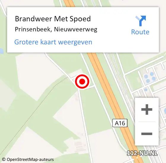 Locatie op kaart van de 112 melding: Brandweer Met Spoed Naar Prinsenbeek, Nieuwveerweg op 2 januari 2024 23:00