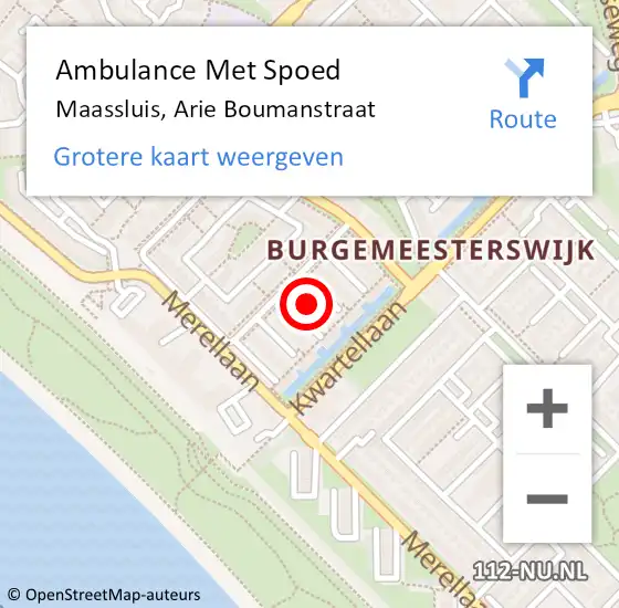 Locatie op kaart van de 112 melding: Ambulance Met Spoed Naar Maassluis, Arie Boumanstraat op 2 januari 2024 23:14