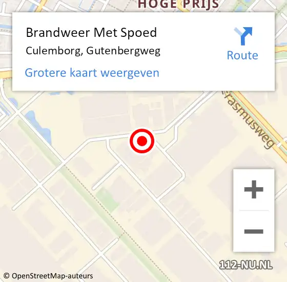 Locatie op kaart van de 112 melding: Brandweer Met Spoed Naar Culemborg, Gutenbergweg op 2 januari 2024 23:21