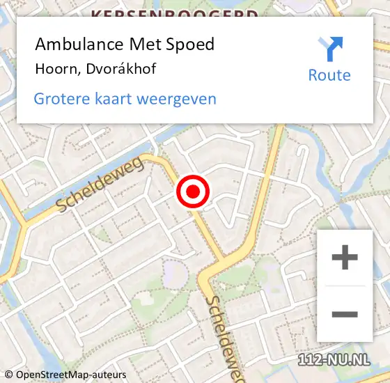 Locatie op kaart van de 112 melding: Ambulance Met Spoed Naar Hoorn, Dvorákhof op 2 januari 2024 23:39