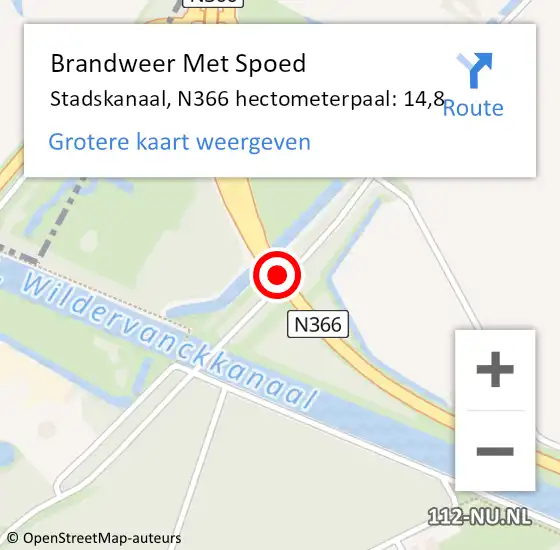 Locatie op kaart van de 112 melding: Brandweer Met Spoed Naar Stadskanaal, N366 hectometerpaal: 14,8 op 2 januari 2024 23:46