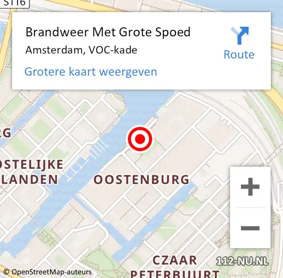 Locatie op kaart van de 112 melding: Brandweer Met Grote Spoed Naar Amsterdam, VOC-kade op 2 januari 2024 23:51