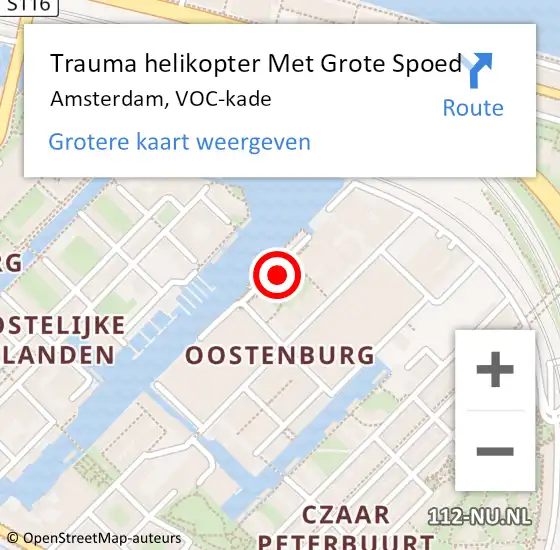 Locatie op kaart van de 112 melding: Trauma helikopter Met Grote Spoed Naar Amsterdam, VOC-kade op 2 januari 2024 23:52