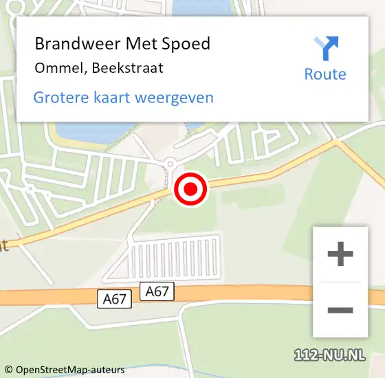 Locatie op kaart van de 112 melding: Brandweer Met Spoed Naar Ommel, Beekstraat op 3 januari 2024 00:37