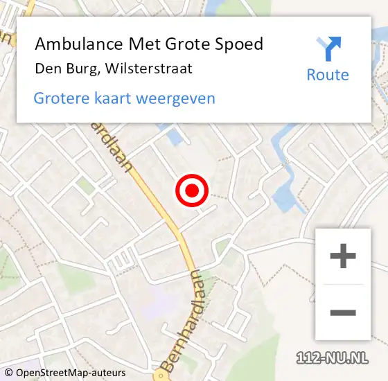 Locatie op kaart van de 112 melding: Ambulance Met Grote Spoed Naar Den Burg, Wilsterstraat op 3 januari 2024 02:50