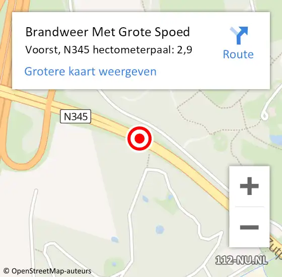 Locatie op kaart van de 112 melding: Brandweer Met Grote Spoed Naar Voorst, N345 hectometerpaal: 2,9 op 3 januari 2024 02:56