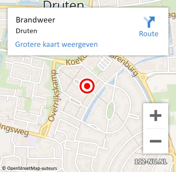 Locatie op kaart van de 112 melding: Brandweer Druten op 3 januari 2024 03:38