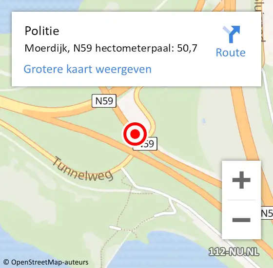 Locatie op kaart van de 112 melding: Politie Moerdijk, N59 hectometerpaal: 50,7 op 3 januari 2024 05:18