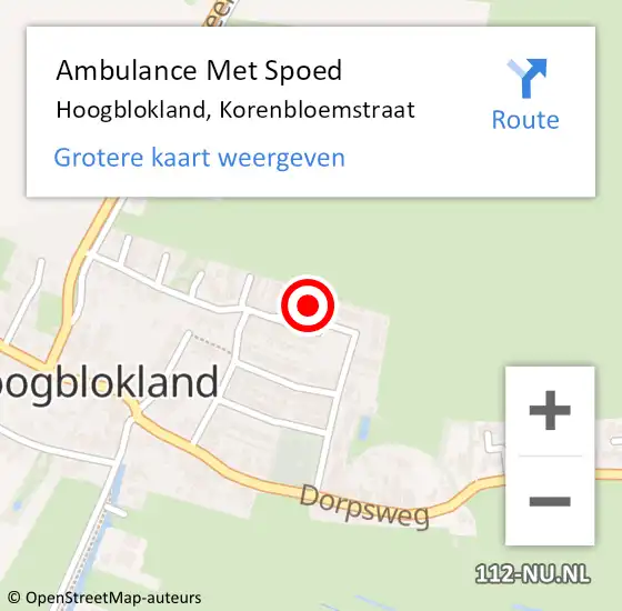 Locatie op kaart van de 112 melding: Ambulance Met Spoed Naar Hoogblokland, Korenbloemstraat op 3 januari 2024 05:52