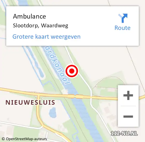 Locatie op kaart van de 112 melding: Ambulance Slootdorp, Waardweg op 3 januari 2024 05:59