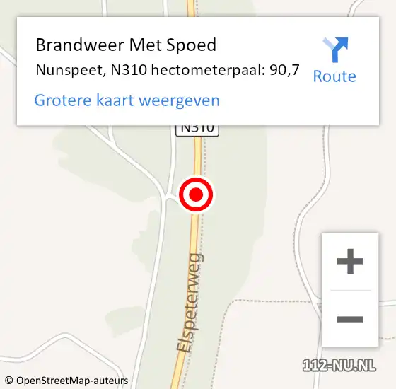 Locatie op kaart van de 112 melding: Brandweer Met Spoed Naar Nunspeet, N310 hectometerpaal: 90,7 op 3 januari 2024 07:11