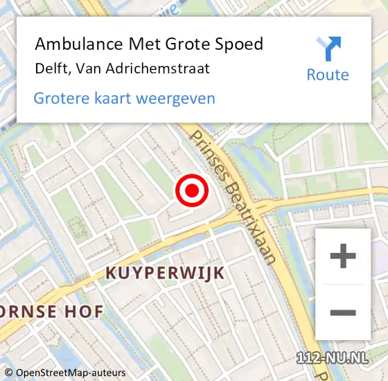 Locatie op kaart van de 112 melding: Ambulance Met Grote Spoed Naar Delft, Van Adrichemstraat op 3 januari 2024 07:24