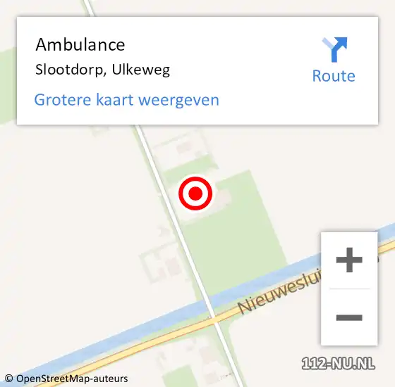 Locatie op kaart van de 112 melding: Ambulance Slootdorp, Ulkeweg op 3 januari 2024 08:00