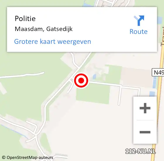 Locatie op kaart van de 112 melding: Politie Maasdam, Gatsedijk op 3 januari 2024 08:40