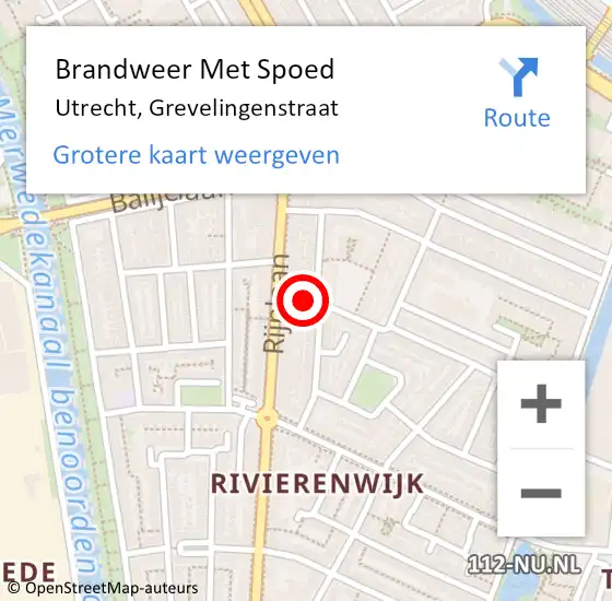 Locatie op kaart van de 112 melding: Brandweer Met Spoed Naar Utrecht, Grevelingenstraat op 3 januari 2024 08:42