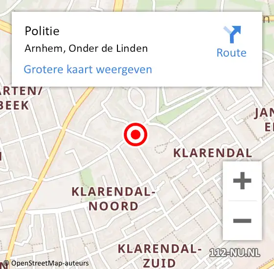 Locatie op kaart van de 112 melding: Politie Arnhem, Onder de Linden op 3 januari 2024 08:54