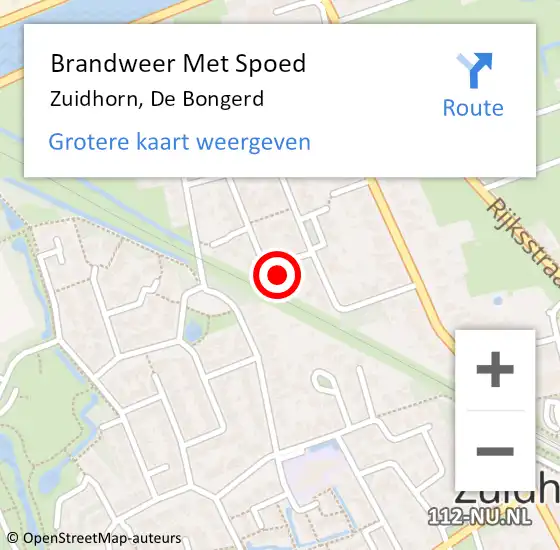 Locatie op kaart van de 112 melding: Brandweer Met Spoed Naar Zuidhorn, De Bongerd op 3 januari 2024 09:18