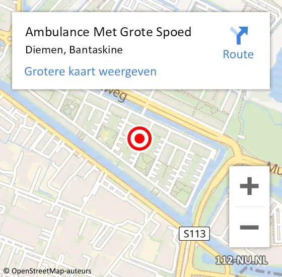 Locatie op kaart van de 112 melding: Ambulance Met Grote Spoed Naar Diemen, Bantaskine op 3 januari 2024 09:32