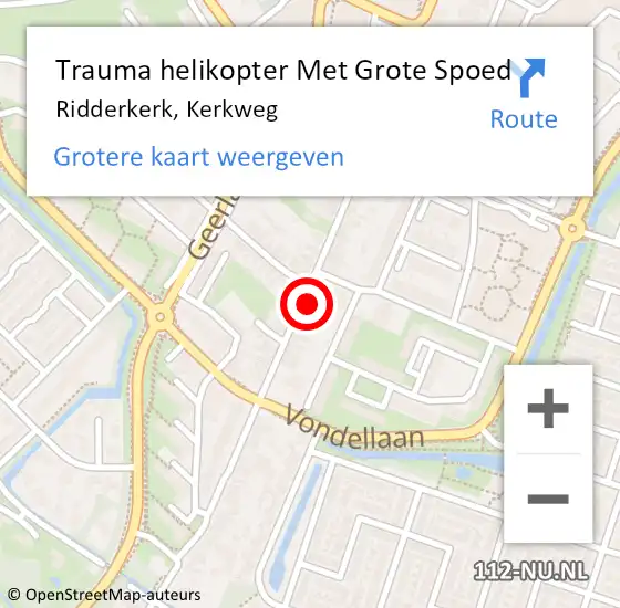 Locatie op kaart van de 112 melding: Trauma helikopter Met Grote Spoed Naar Ridderkerk, Kerkweg op 3 januari 2024 09:32
