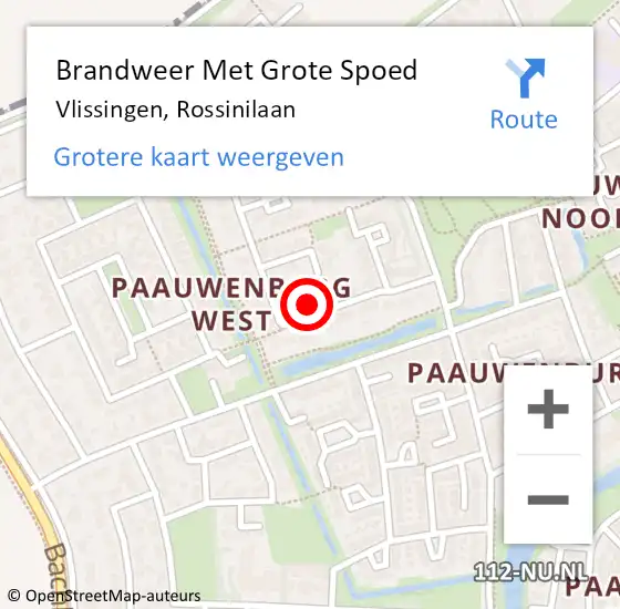 Locatie op kaart van de 112 melding: Brandweer Met Grote Spoed Naar Vlissingen, Rossinilaan op 3 januari 2024 09:35