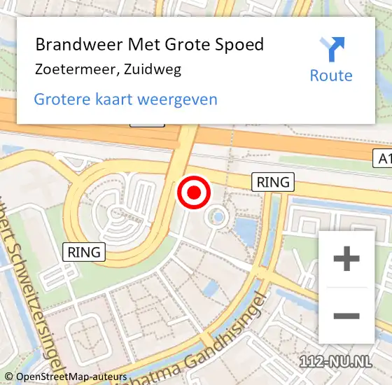 Locatie op kaart van de 112 melding: Brandweer Met Grote Spoed Naar Zoetermeer, Zuidweg op 3 januari 2024 09:49