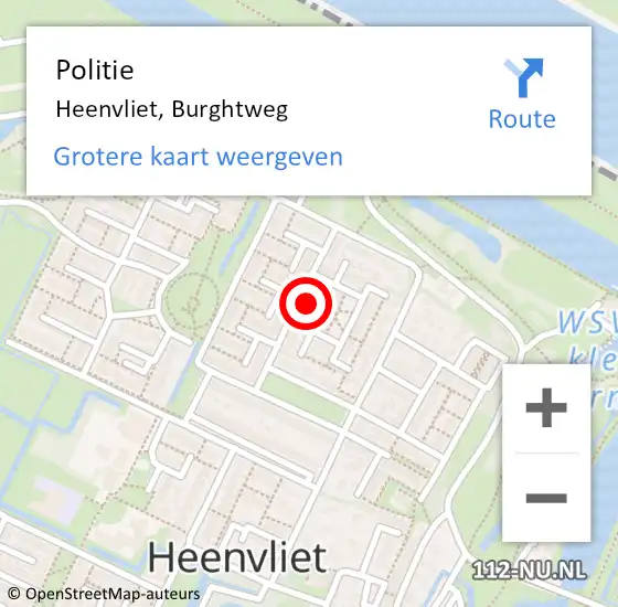 Locatie op kaart van de 112 melding: Politie Heenvliet, Burghtweg op 3 januari 2024 10:29