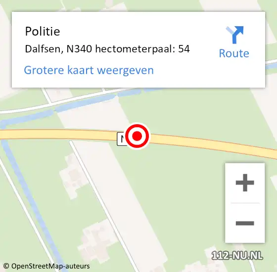 Locatie op kaart van de 112 melding: Politie Dalfsen, N340 hectometerpaal: 54 op 3 januari 2024 10:31