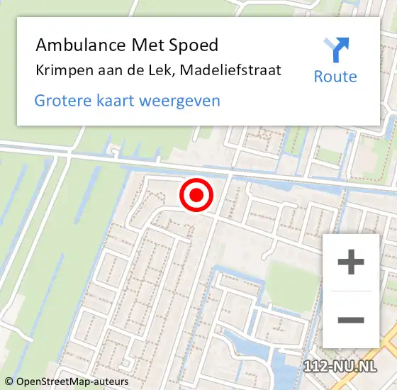 Locatie op kaart van de 112 melding: Ambulance Met Spoed Naar Krimpen aan de Lek, Madeliefstraat op 3 januari 2024 10:32