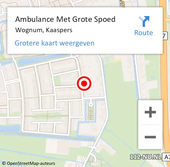 Locatie op kaart van de 112 melding: Ambulance Met Grote Spoed Naar Wognum, Kaaspers op 3 januari 2024 10:45