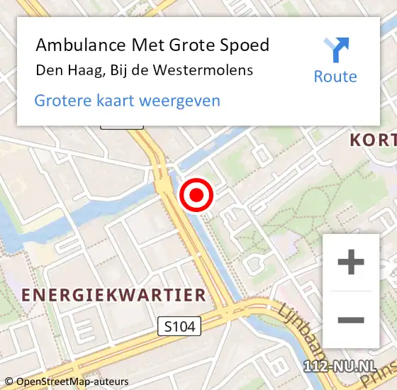 Locatie op kaart van de 112 melding: Ambulance Met Grote Spoed Naar Den Haag, Bij de Westermolens op 3 januari 2024 11:28