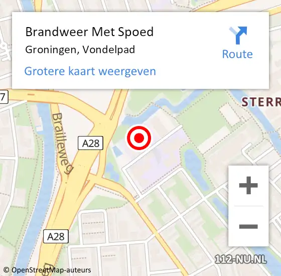 Locatie op kaart van de 112 melding: Brandweer Met Spoed Naar Groningen, Vondelpad op 3 januari 2024 11:46