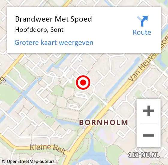 Locatie op kaart van de 112 melding: Brandweer Met Spoed Naar Hoofddorp, Sont op 3 januari 2024 12:10