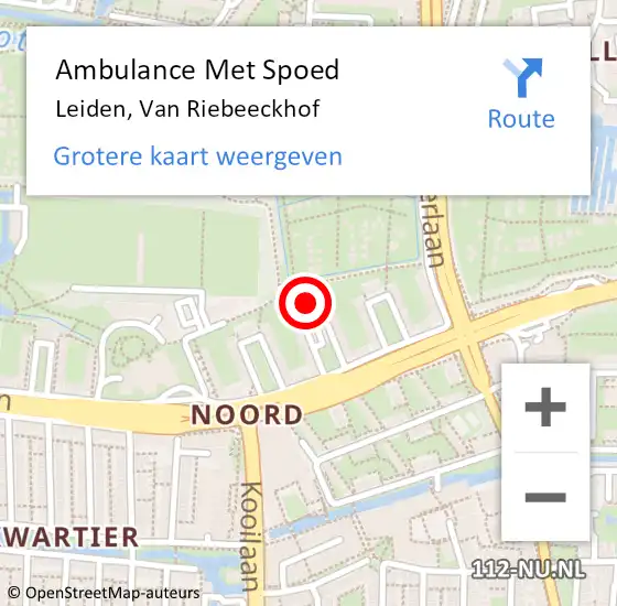 Locatie op kaart van de 112 melding: Ambulance Met Spoed Naar Leiden, Van Riebeeckhof op 3 januari 2024 12:12