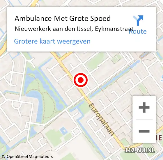 Locatie op kaart van de 112 melding: Ambulance Met Grote Spoed Naar Nieuwerkerk aan den IJssel, Eykmanstraat op 20 september 2014 19:51