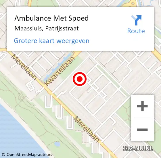 Locatie op kaart van de 112 melding: Ambulance Met Spoed Naar Maassluis, Patrijsstraat op 3 januari 2024 13:23