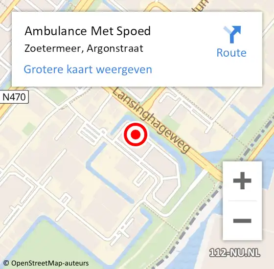 Locatie op kaart van de 112 melding: Ambulance Met Spoed Naar Zoetermeer, Argonstraat op 3 januari 2024 13:35