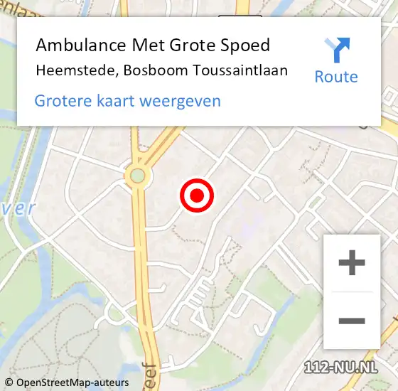 Locatie op kaart van de 112 melding: Ambulance Met Grote Spoed Naar Heemstede, Bosboom Toussaintlaan op 3 januari 2024 13:35