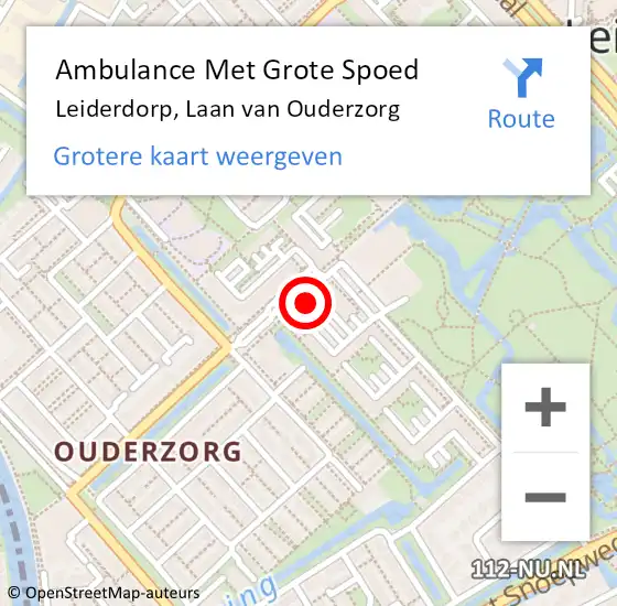 Locatie op kaart van de 112 melding: Ambulance Met Grote Spoed Naar Leiderdorp, Laan van Ouderzorg op 3 januari 2024 13:40