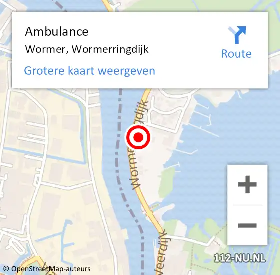 Locatie op kaart van de 112 melding: Ambulance Wormer, Wormerringdijk op 3 januari 2024 13:41