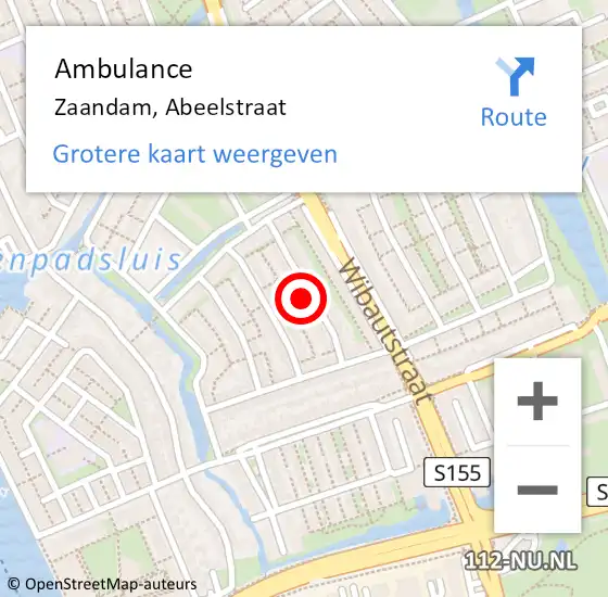 Locatie op kaart van de 112 melding: Ambulance Zaandam, Abeelstraat op 3 januari 2024 13:54