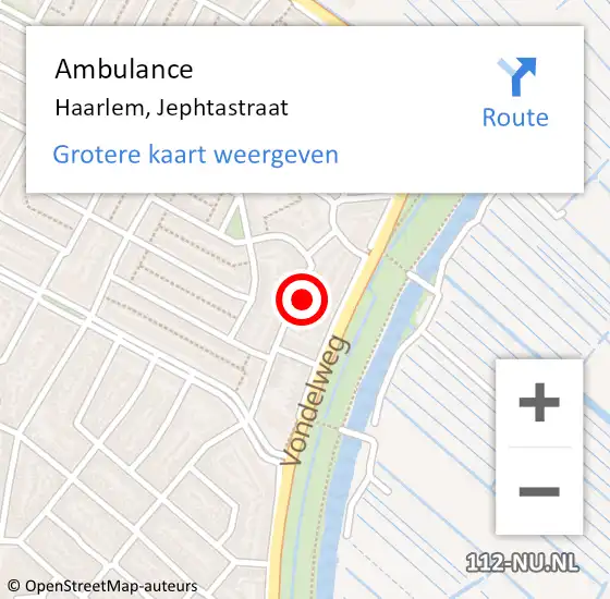 Locatie op kaart van de 112 melding: Ambulance Haarlem, Jephtastraat op 3 januari 2024 13:58