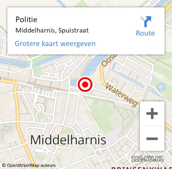 Locatie op kaart van de 112 melding: Politie Middelharnis, Spuistraat op 3 januari 2024 14:28
