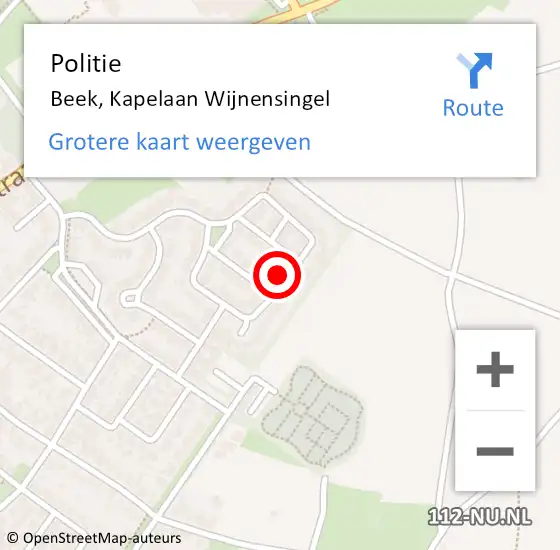 Locatie op kaart van de 112 melding: Politie Beek, Kapelaan Wijnensingel op 3 januari 2024 14:30