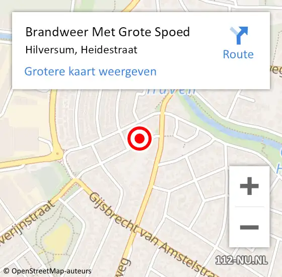 Locatie op kaart van de 112 melding: Brandweer Met Grote Spoed Naar Hilversum, Heidestraat op 3 januari 2024 14:31