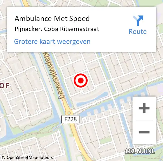 Locatie op kaart van de 112 melding: Ambulance Met Spoed Naar Pijnacker, Coba Ritsemastraat op 3 januari 2024 15:22