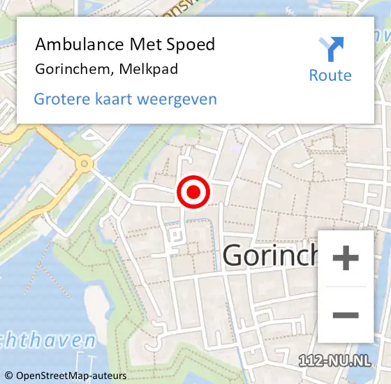 Locatie op kaart van de 112 melding: Ambulance Met Spoed Naar Gorinchem, Melkpad op 3 januari 2024 15:27